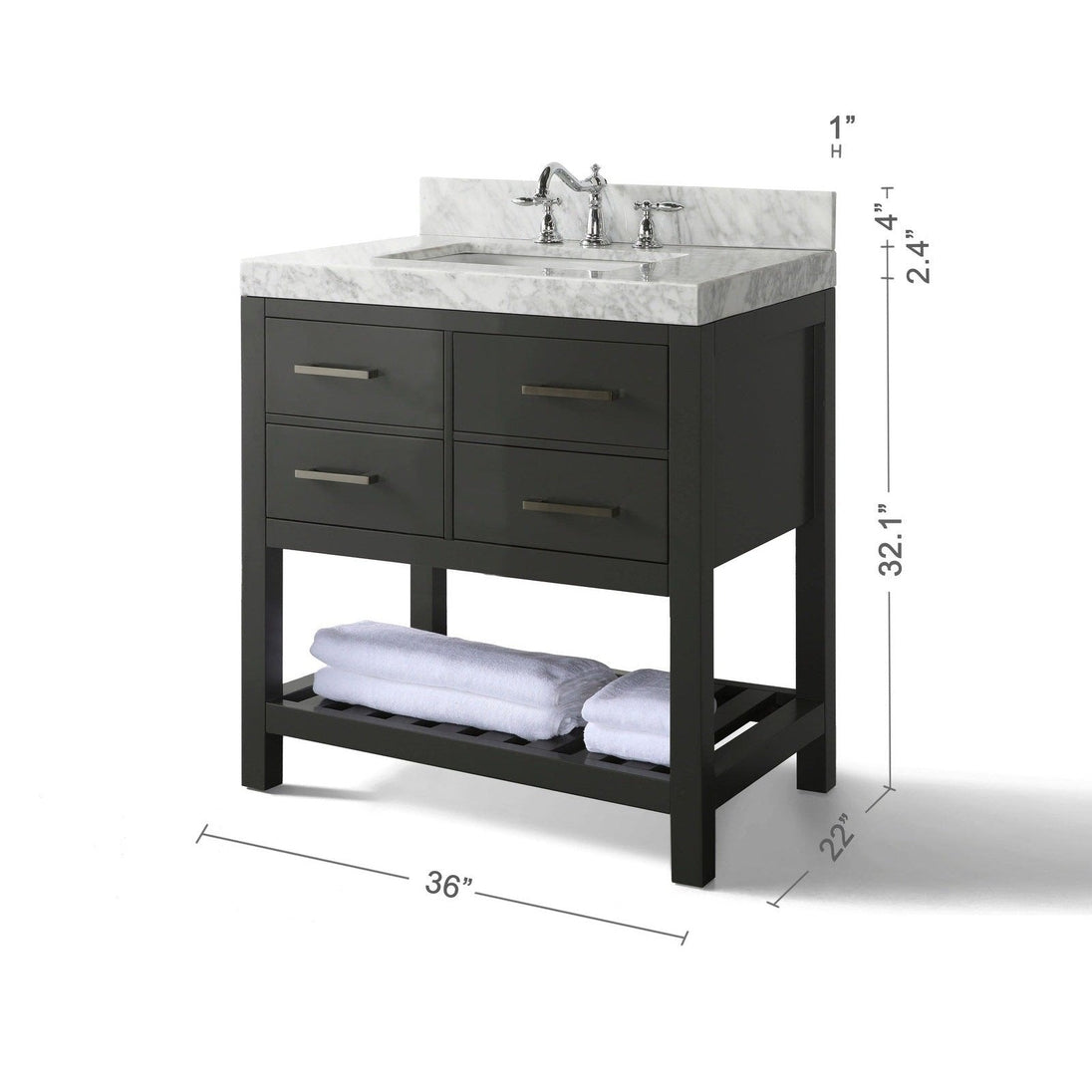 Ancerre Elizabeth Bathroom Vanity with Sink and Carrara White Marble Top Cabinet Set - VTS-ELIZABETH-36-W-CW - ShopHubDepot