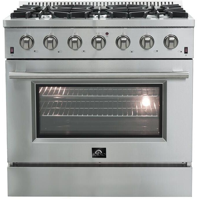 Forno Appliance Package- 36 Inch Gas Range, Wall Mount Range Hood, AP-FFSGS6244-36-W