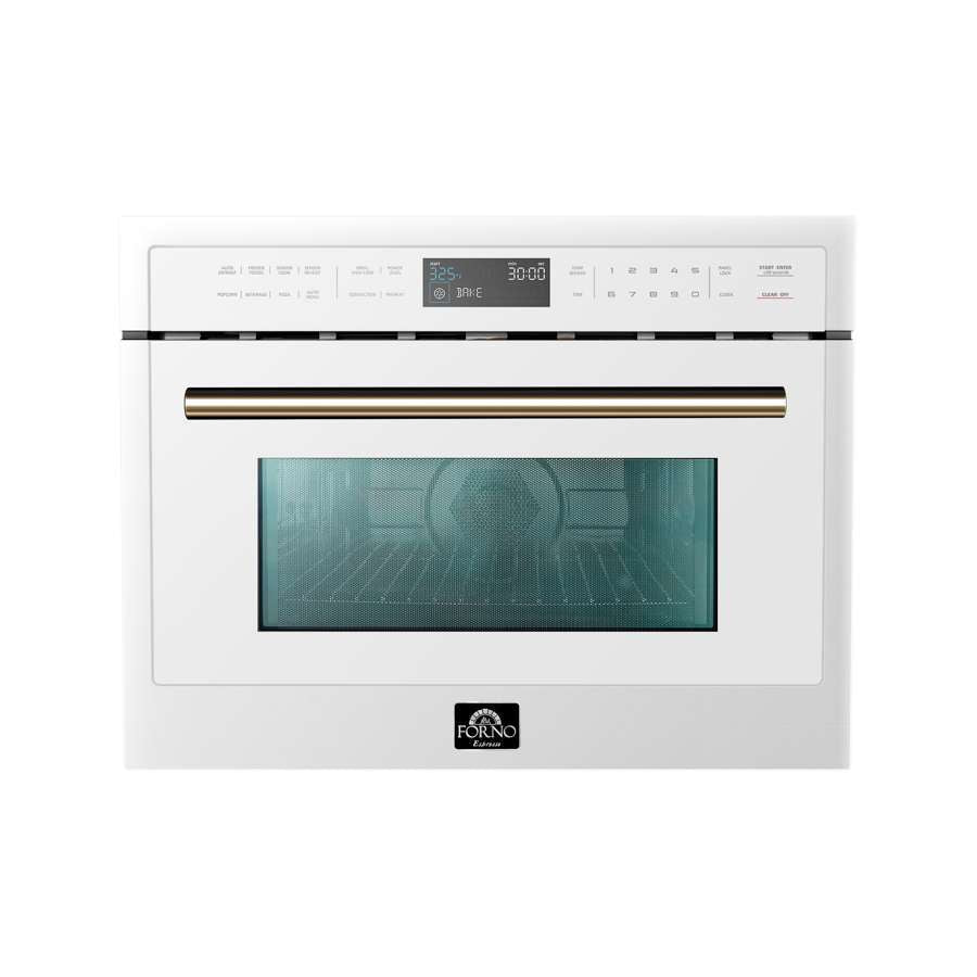 Forno Espresso 24" Built-In Microwave Oven in White with Antique Brass Handles, FMWDR3093-24WHT - ShopHubDepot