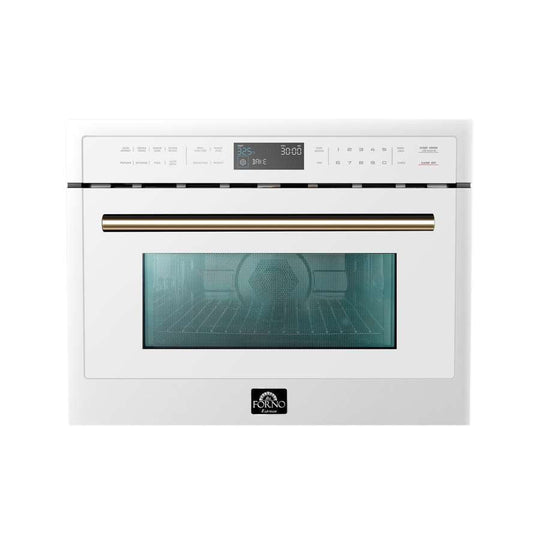 Forno Espresso 24" Built-In Microwave Oven in White with Antique Brass Handles, FMWDR3093-24WHT - ShopHubDepot