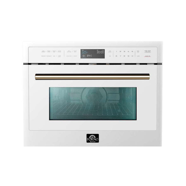 Forno Espresso 24" Built-In Microwave Oven in White with Antique Brass Handles, FMWDR3093-24WHT - ShopHubDepot