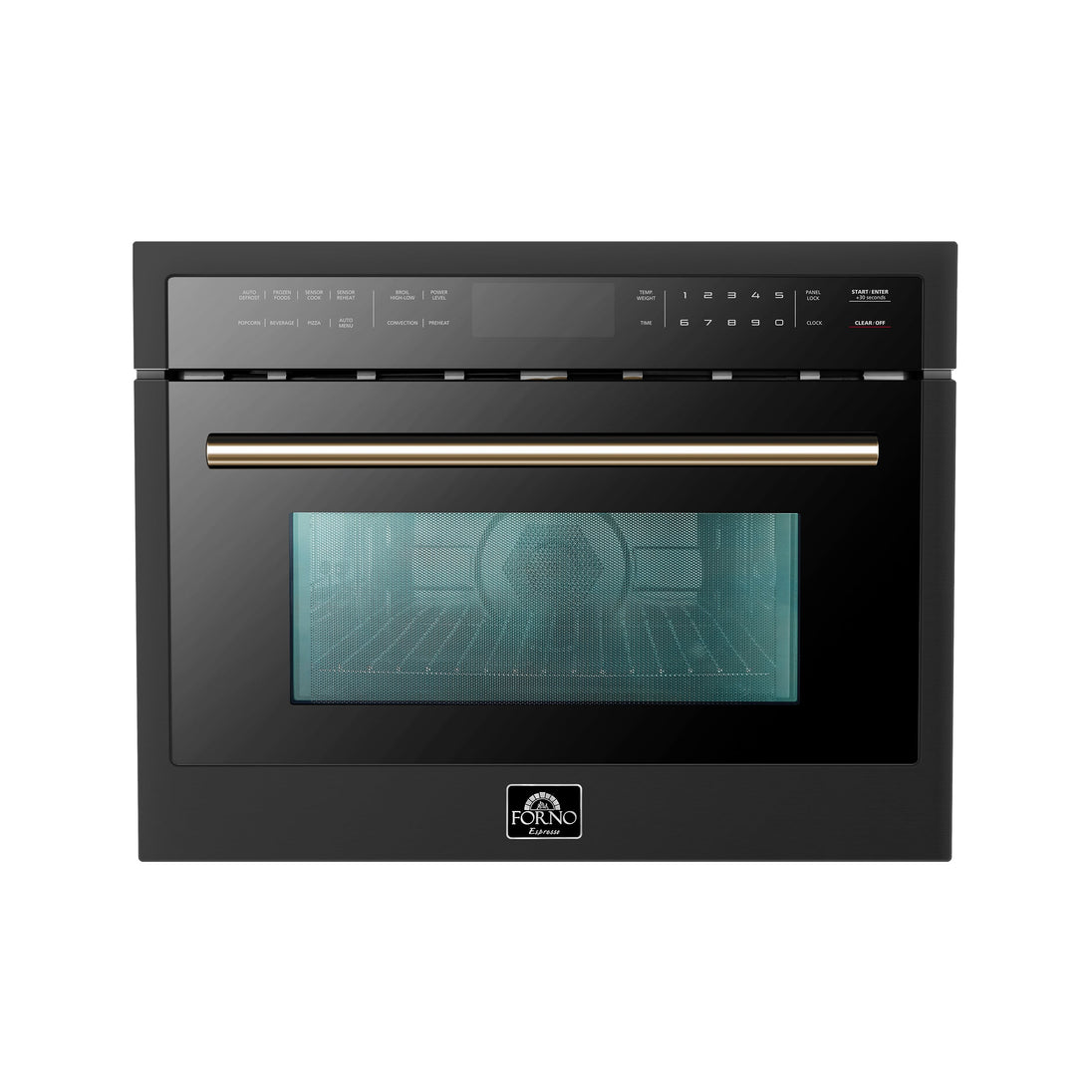 Forno Espresso 24" Built-In Microwave Oven in Black with Antique Brass Handles, FMWDR3093-24BLK - ShopHubDepot