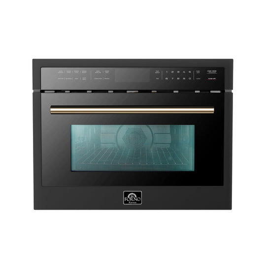 Forno Espresso 24" Built-In Microwave Oven in Black with Antique Brass Handles, FMWDR3093-24BLK - ShopHubDepot