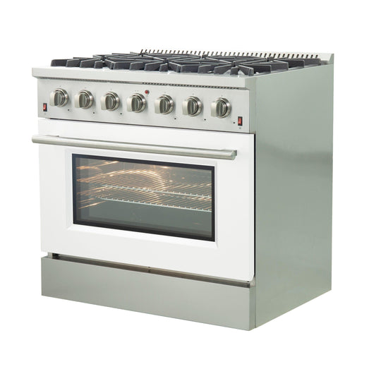 Forno 36 Inch Galiano Professional Freestanding Gas Range in White, FFSGS6244-36WHT - ShopHubDepot