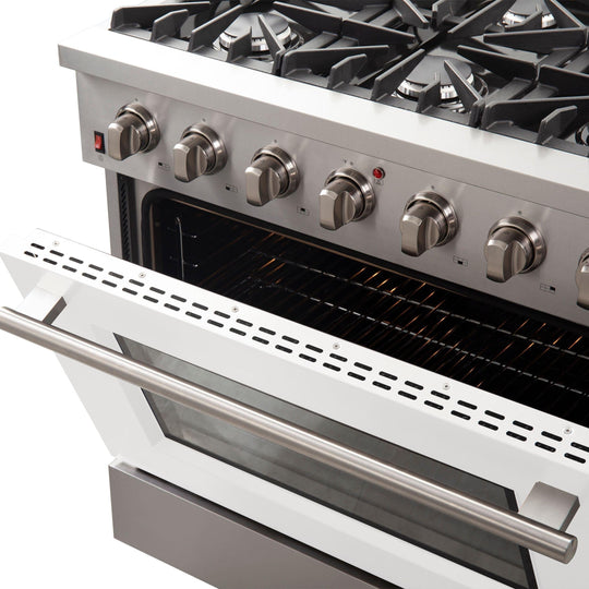 Forno 36 Inch Galiano Professional Freestanding Gas Range in White, FFSGS6244-36WHT - ShopHubDepot