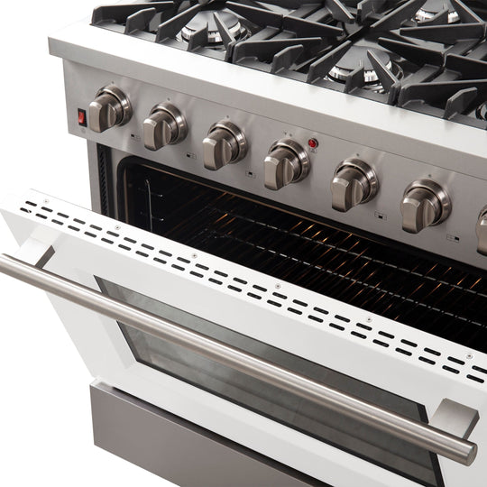 Forno 36 Inch Galiano Professional Freestanding Gas Range in White, FFSGS6244-36WHT