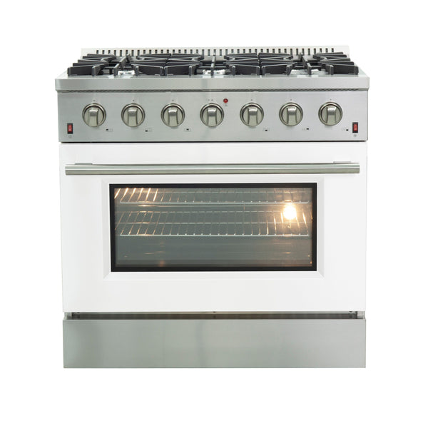 Forno 36 Inch Galiano Professional Freestanding Gas Range in White, FFSGS6244-36WHT