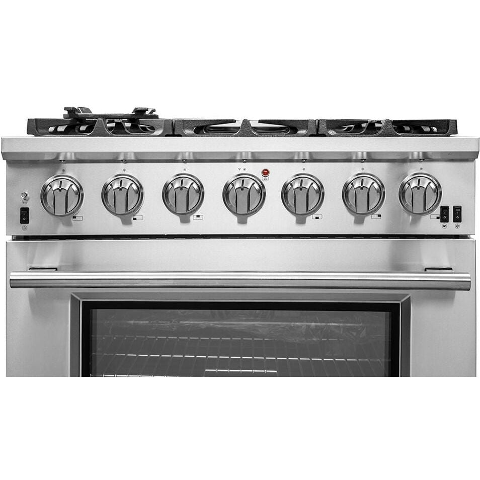 Forno Appliance Package - 36 Inch Gas Burner/Electric Oven Pro Range, Wall Mount Range Hood, Refrigerator, AP-FFSGS6187-36-W-4