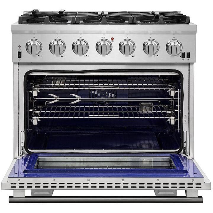 Forno Appliance Package - 36 Inch Pro Gas Range, Range Hood, Refrigerator, Microwave Drawer, Dishwasher, Wine Cooler, AP-FFSGS6260-36-9