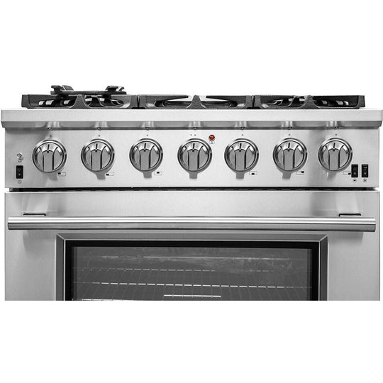 Forno Appliace Package - 36 Inch Pro Gas Range, Wall Mount Range Hood, Refrigerator, Microwave Drawer, Dishwasher, AP-FFSGS6260-36-W-8