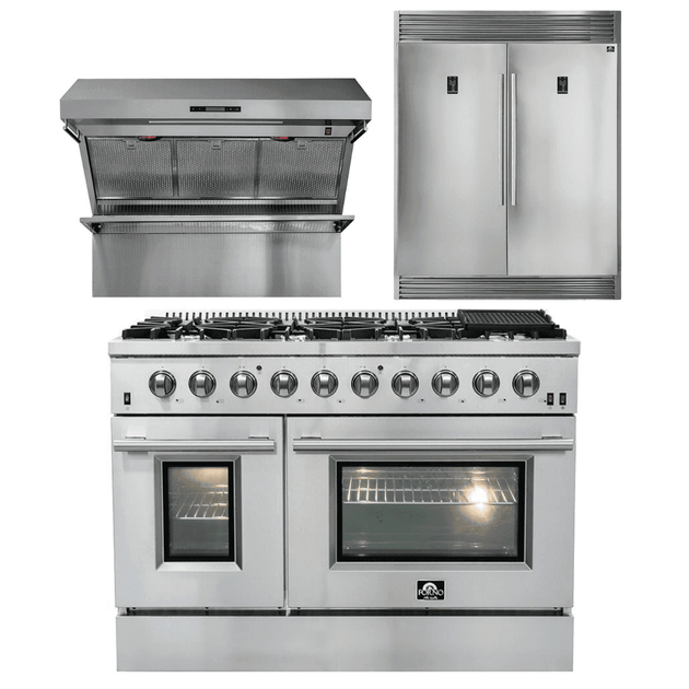 Forno Appliance Package - 48 Inch Gas Range, Wall Mount Range Hood, 60 Inch Refrigerator, AP-FFSGS6244-48-4 - ShopHubDepot