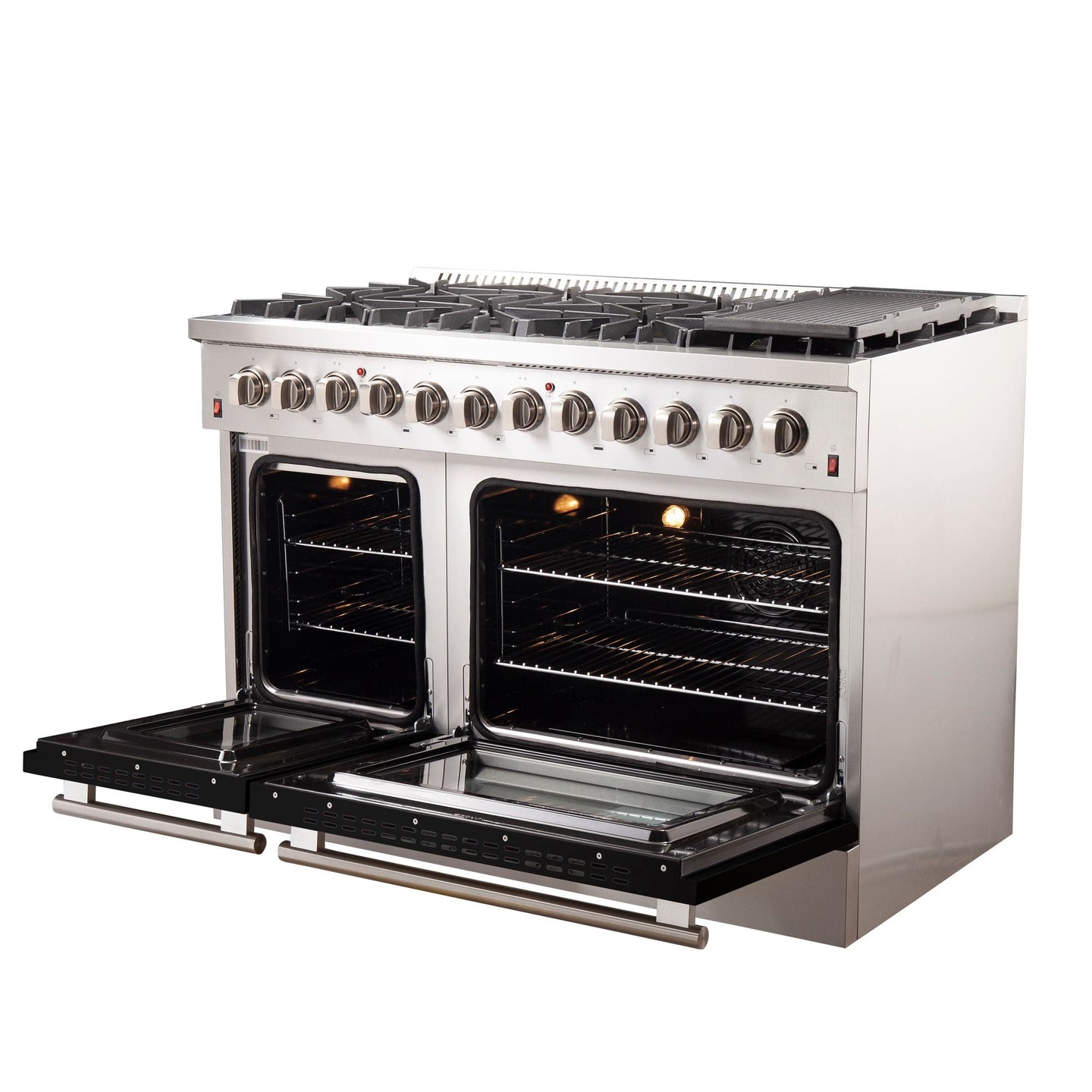 Forno 48 Inch Professional Freestanding Dual Fuel Range in Black, FFSGS6156-48BLK