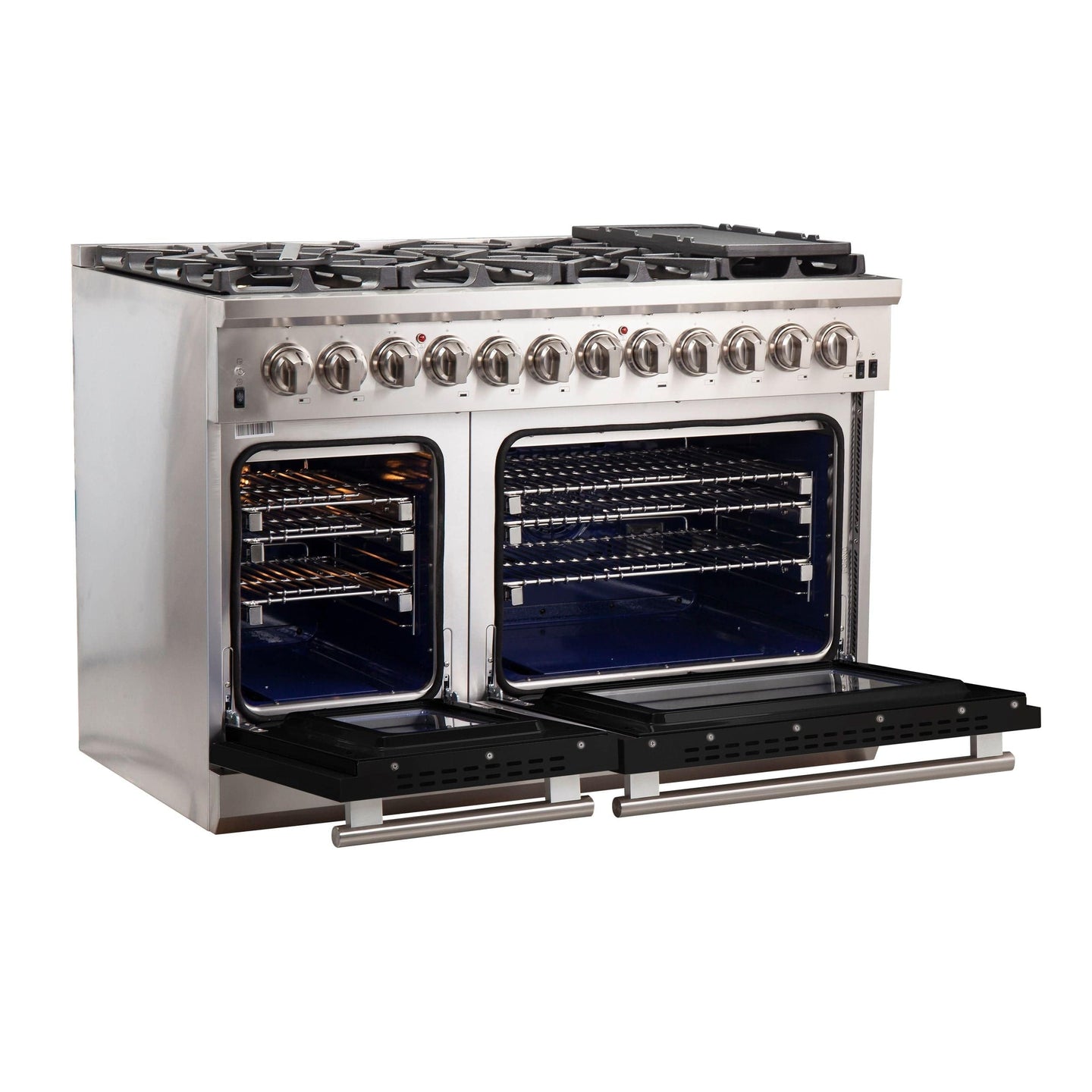 Forno 48 Inch Professional Freestanding Dual Fuel Range in Black, FFSGS6187-48BLK