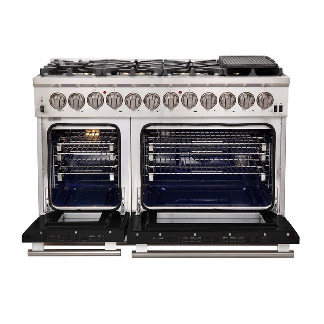 Forno 48 Inch Professional Freestanding Dual Fuel Range in Black, FFSGS6187-48BLK