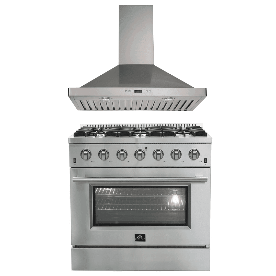Forno Appliance Package- 36 Inch Gas Range, Wall Mount Range Hood, AP-FFSGS6244-36-W - ShopHubDepot