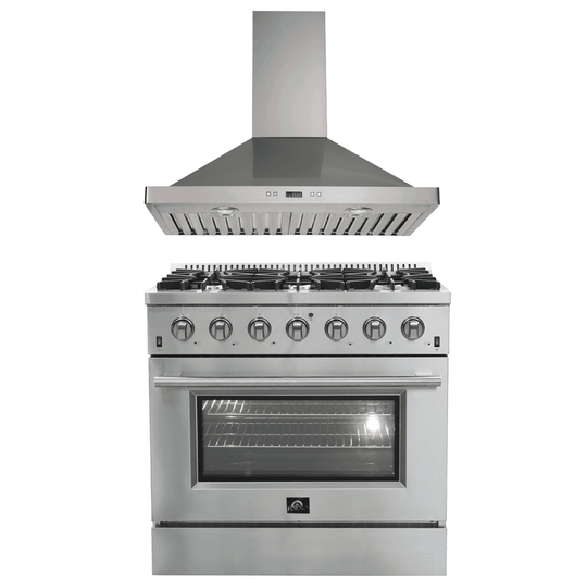 Forno Appliance Package- 36 Inch Gas Range, Wall Mount Range Hood, AP-FFSGS6244-36-W - ShopHubDepot