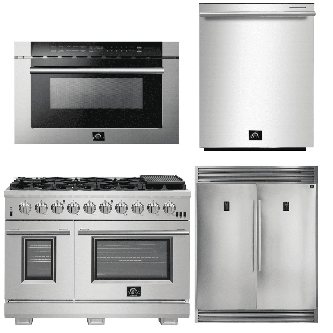 Forno Appliance Package - 48 Inch Pro Gas Range, Refrigerator, Microwave Drawer, Dishwasher, AP-FFSGS6260-48-7 - ShopHubDepot