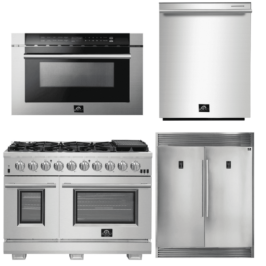 Forno Appliance Package - 48 Inch Pro Gas Range, Refrigerator, Microwave Drawer, Dishwasher, AP-FFSGS6260-48-7 - ShopHubDepot