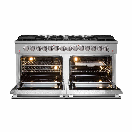 Forno Galiano 60 In. 8.64 cu. ft. Professional Freestanding Dual Fuel Range in Stainless Steel, FFSGS6156-60 - ShopHubDepot