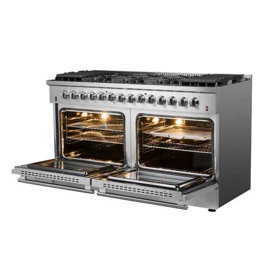 Forno Galiano 60 In. 8.64 cu. ft. Professional Freestanding Dual Fuel Range in Stainless Steel, FFSGS6156-60 - ShopHubDepot