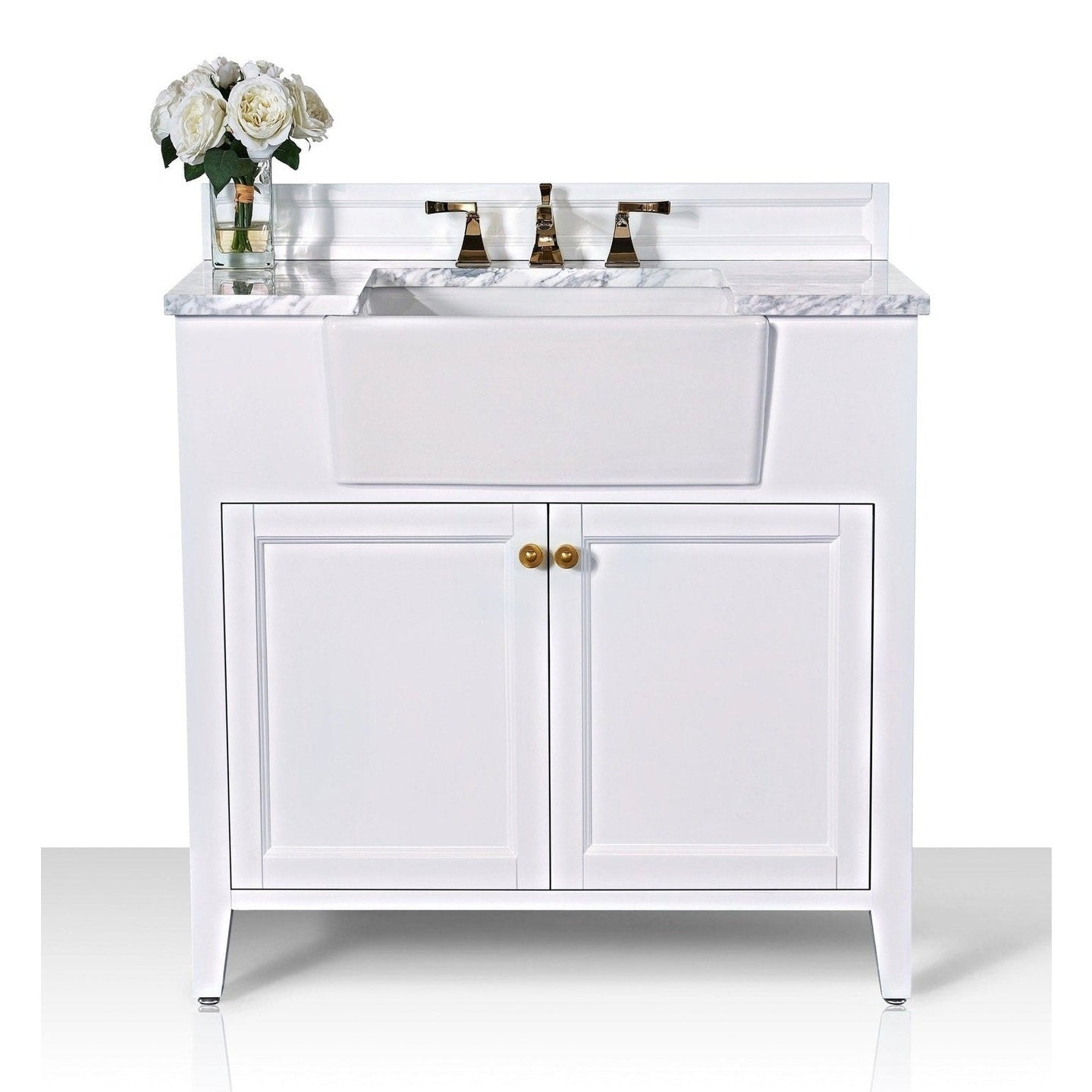 Ancerre Adeline Bathroom Vanity with Farmhouse Sink and Carrara White Marble Top Cabinet Set - VTS-ADELINE-36-W-CW-GD - ShopHubDepot