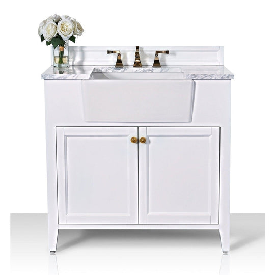 Ancerre Adeline Bathroom Vanity with Farmhouse Sink and Carrara White Marble Top Cabinet Set - VTS-ADELINE-36-W-CW-GD - ShopHubDepot