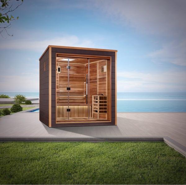 Golden Designs Drammen 3 Person Outdoor-Indoor Traditional Sauna - Canadian Red Cedar Interior - GDI-8203-01 - ShopHubDepot