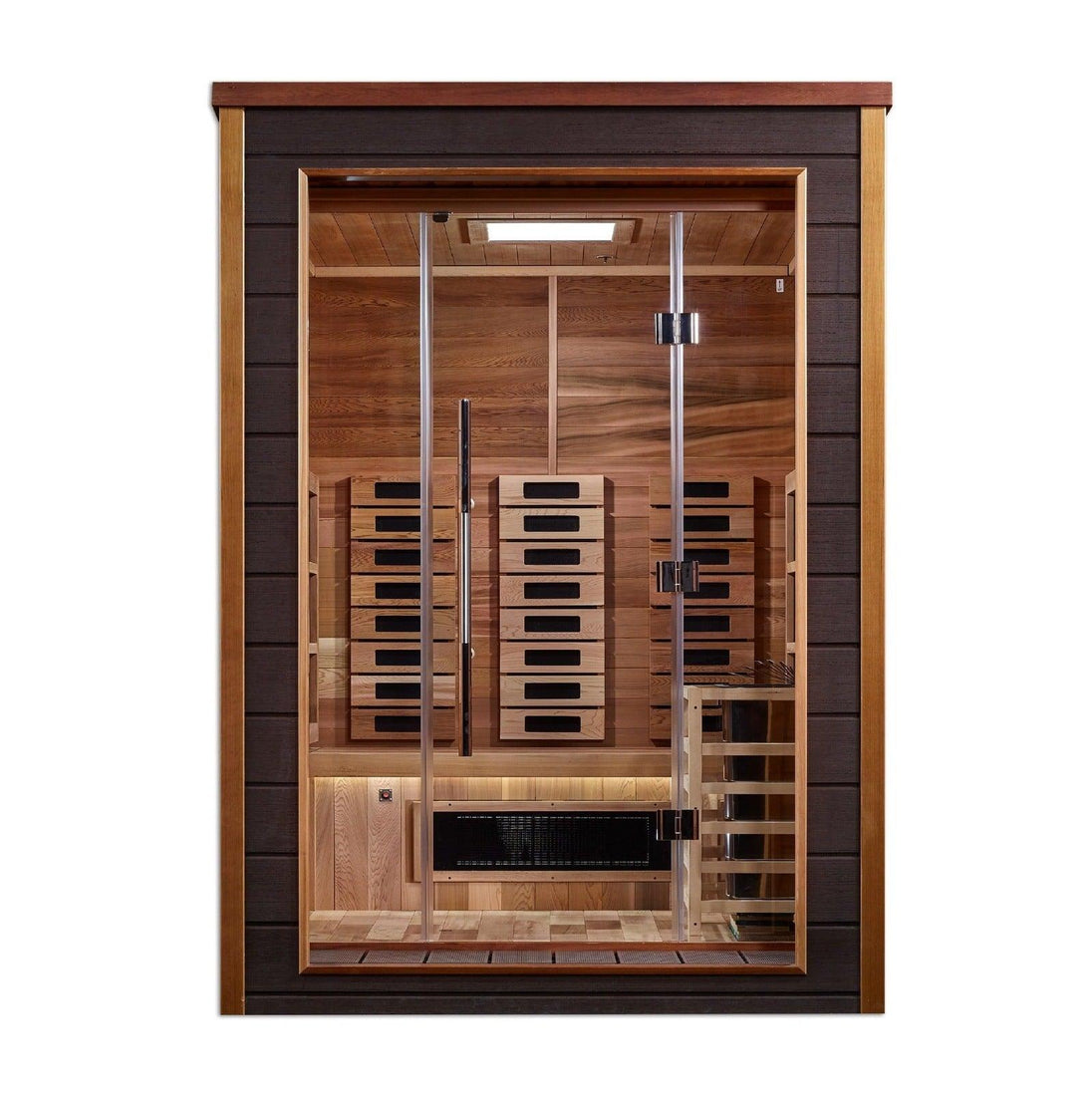 Golden Designs Nora 2 Person Outdoor-Indoor PureTech™ Hybrid Full Spectrum Sauna - Canadian Red Cedar Interior GDI-8222-01 - ShopHubDepot
