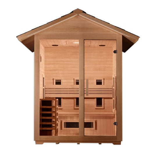 Golden Designs "Carinthia" 3 Person Hybrid (PureTech™ Full Spectrum IR or Traditional Stove) Outdoor Sauna - Canadian Hemlock - GDI-8123-01 - ShopHubDepot