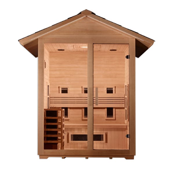 Golden Designs "Carinthia" 3 Person Hybrid PureTech™ Full Spectrum IR or Traditional Stove Outdoor Sauna - Canadian Hemlock - GDI-8123-01