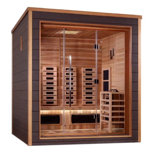 Golden Designs Visby 3 Person Outdoor-Indoor PureTech™ Hybrid Full Spectrum Sauna - Canadian Red Cedar Interior GDI-8223-01 - ShopHubDepot