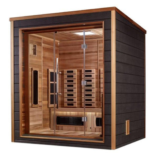 Golden Designs Visby 3 Person Outdoor-Indoor PureTech™ Hybrid Full Spectrum Sauna - Canadian Red Cedar Interior GDI-8223-01 - ShopHubDepot