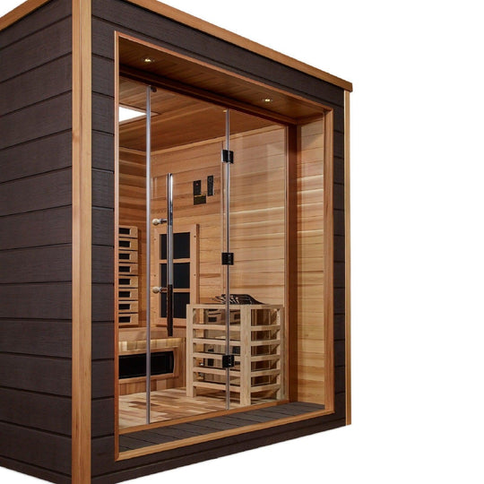 Golden Designs Visby 3 Person Outdoor-Indoor PureTech™ Hybrid Full Spectrum Sauna - Canadian Red Cedar Interior GDI-8223-01 - ShopHubDepot