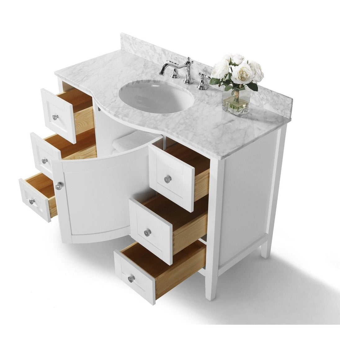 Ancerre Lauren Bathroom Vanity with Sink and Carrara White Marble Top Cabinet Set - VTS-LAUREN-48-W-CW - ShopHubDepot