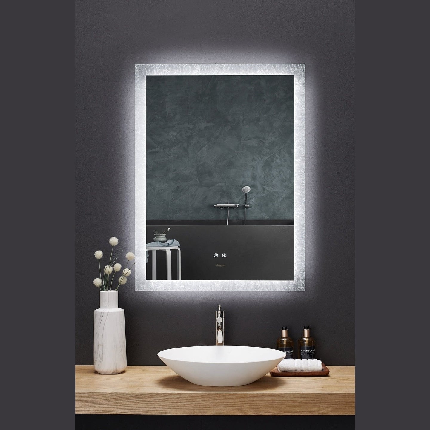 Ancerre Frysta LED Frameless Rectangular Mirror Lighted Bathroom Vanity with Dimmer and Defogger - LEDM-FRYSTA-24 - ShopHubDepot