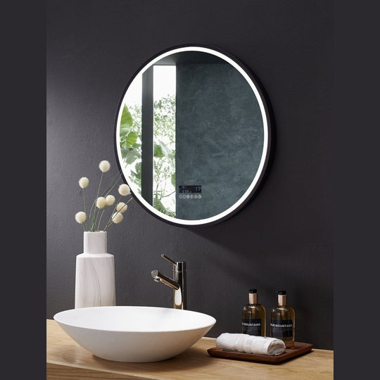 Ancerre Cirque Round LED Lighted Bathroom Vanity Black Framed Mirror - LEDM-CIRQUE-24 - ShopHubDepot