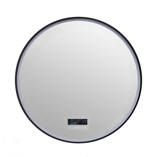 Ancerre Cirque Round LED Lighted Bathroom Vanity Black Framed Mirror - LEDM-CIRQUE-24 - ShopHubDepot