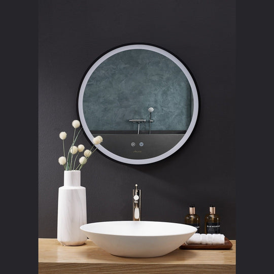 Ancerre Cirque Round LED Lighted Bathroom Vanity Black Framed Mirror - LEDM-CIRQUE-24 - ShopHubDepot