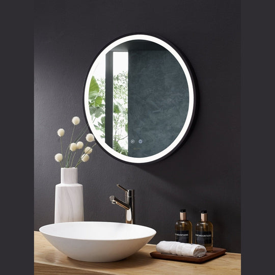 Ancerre Cirque Round LED Lighted Bathroom Vanity Black Framed Mirror - LEDM-CIRQUE-24 - ShopHubDepot