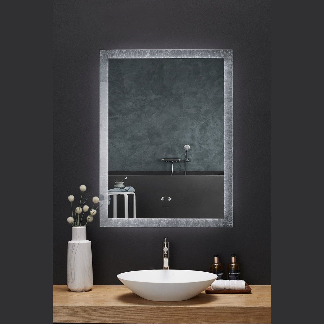 Ancerre Frysta LED Frameless Rectangular Mirror Lighted Bathroom Vanity with Dimmer and Defogger - LEDM-FRYSTA-24 - ShopHubDepot