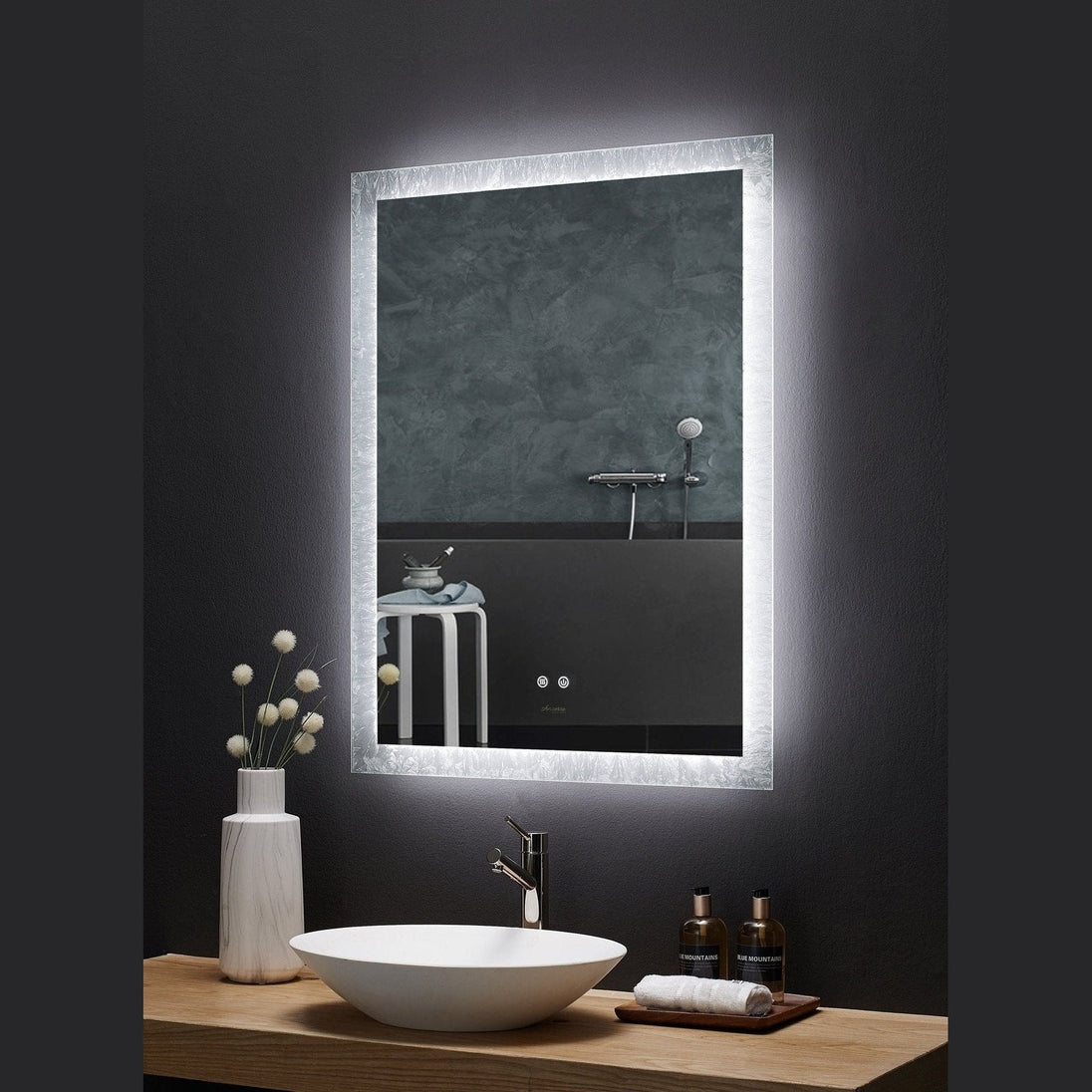 Ancerre Frysta LED Frameless Rectangular Mirror Lighted Bathroom Vanity with Dimmer and Defogger - LEDM-FRYSTA-24 - ShopHubDepot