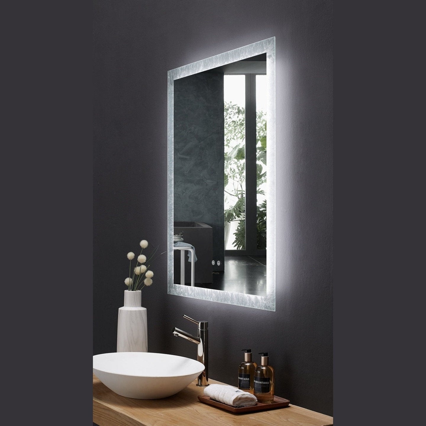 Ancerre Frysta LED Frameless Rectangular Mirror Lighted Bathroom Vanity with Dimmer and Defogger - LEDM-FRYSTA-24 - ShopHubDepot