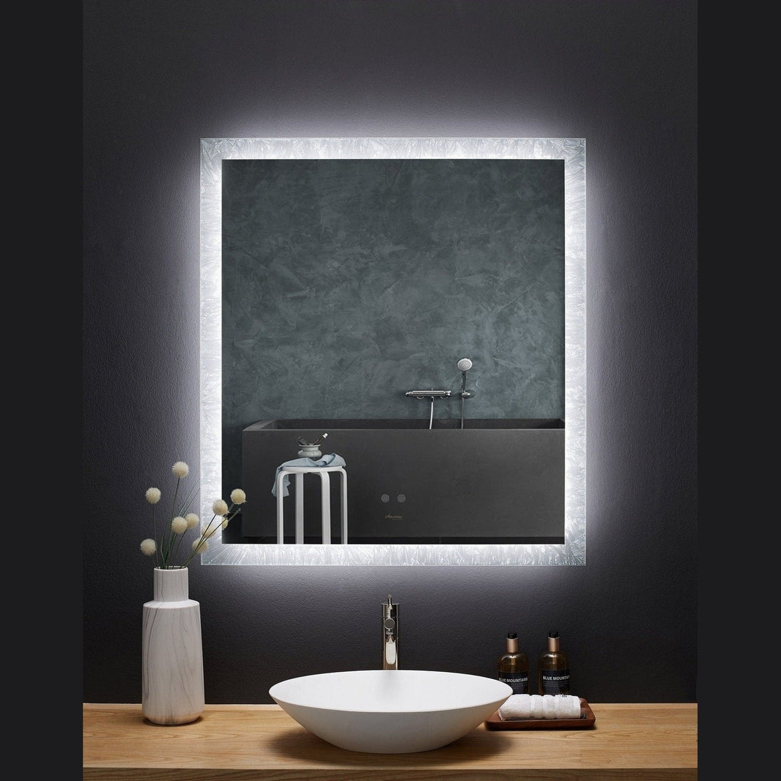 Ancerre Frysta LED Frameless Rectangular Mirror Lighted Bathroom Vanity with Dimmer and Defogger - LEDM-FRYSTA-24 - ShopHubDepot