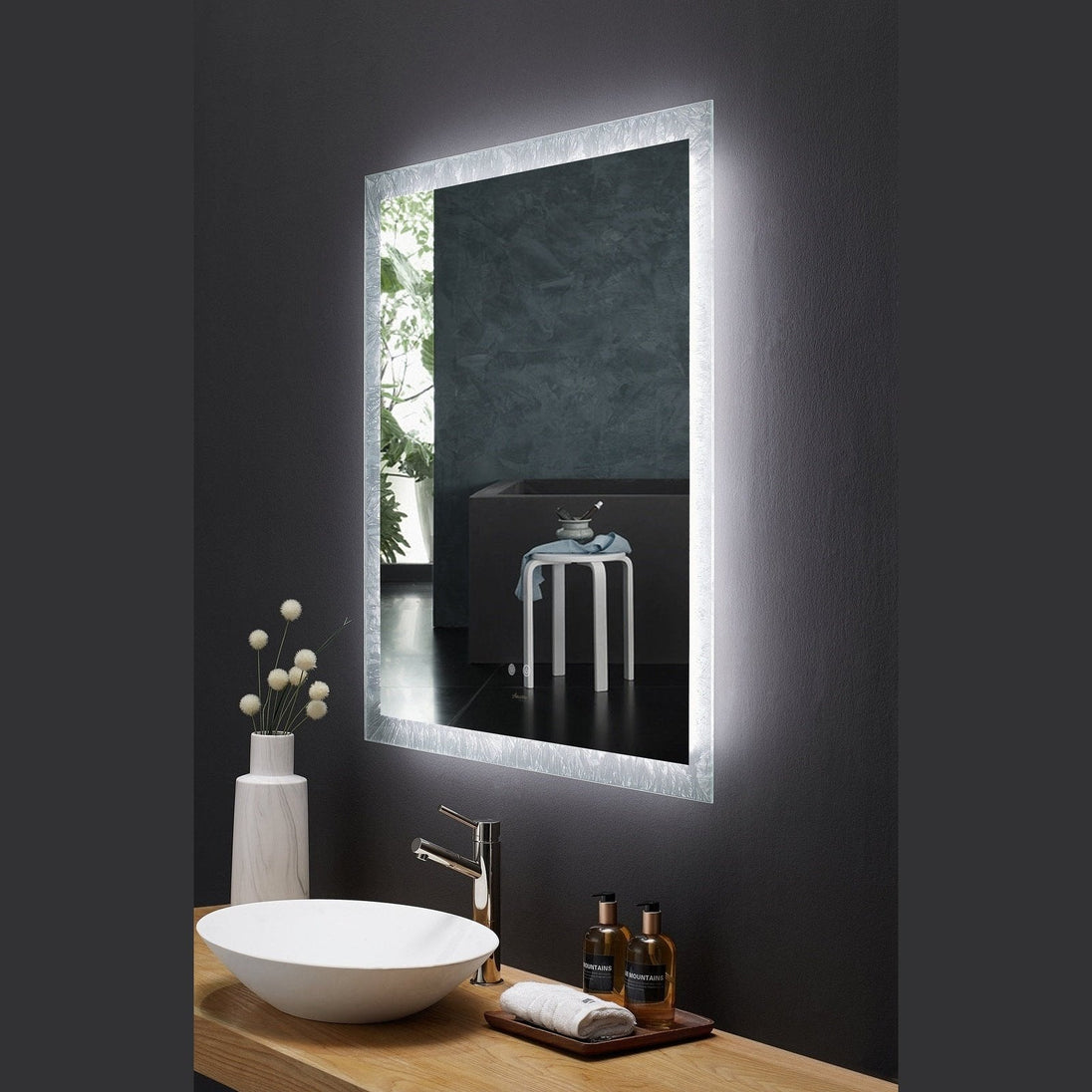 Ancerre Frysta LED Frameless Rectangular Mirror Lighted Bathroom Vanity with Dimmer and Defogger - LEDM-FRYSTA-24 - ShopHubDepot