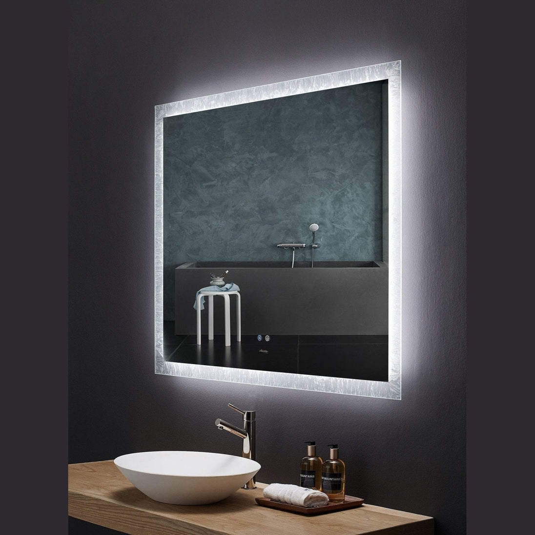 Ancerre Frysta LED Frameless Rectangular Mirror Lighted Bathroom Vanity with Dimmer and Defogger - LEDM-FRYSTA-24 - ShopHubDepot