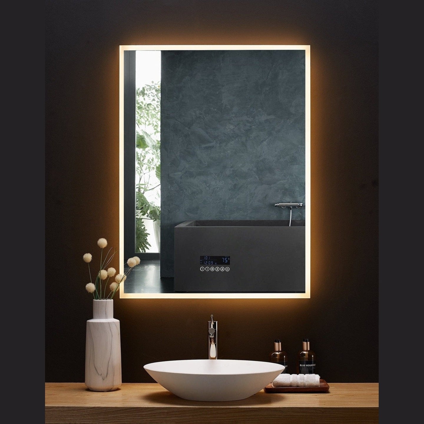 Ancerre Immersion LED Lighted Bathroom Vanity Mirror with Bluetooth, Defogger, and Digital Display - LEDM-IMMERSION-24 - ShopHubDepot