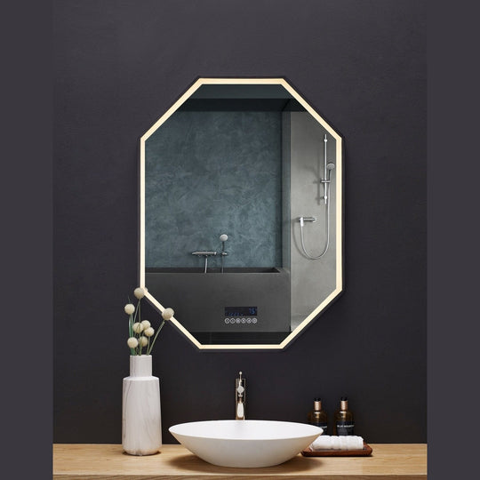 Ancerre Otto LED Octagon Black Framed Lighted Bathroom Vanity Mirror with Bluetooth and Digital Display - LEDM-OTTO-24 - ShopHubDepot