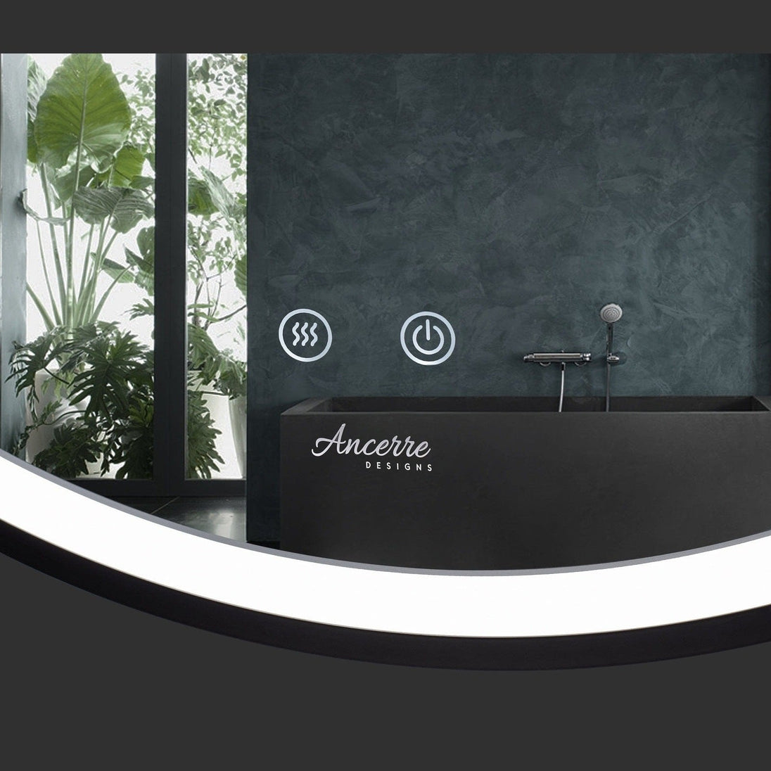 Ancerre Sangle Round LED Mirror Black Framed Lighted Bathroom Vanity Mirror and Vegan Leather Strap - LEDM-SANGLE-24 - ShopHubDepot