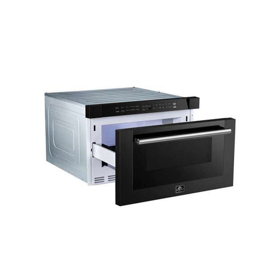 Forno Espresso 24" Built-In Microwave Drawer in Black with Silver Handles, FMWDR3000-24BLK - ShopHubDepot