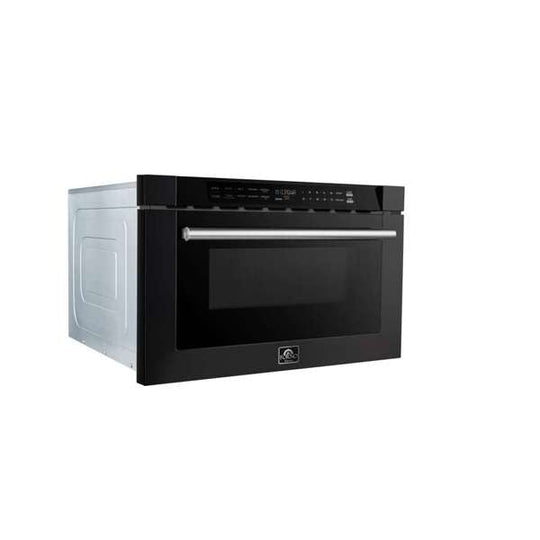 Forno Espresso 24" Built-In Microwave Drawer in Black with Silver Handles, FMWDR3000-24BLK - ShopHubDepot